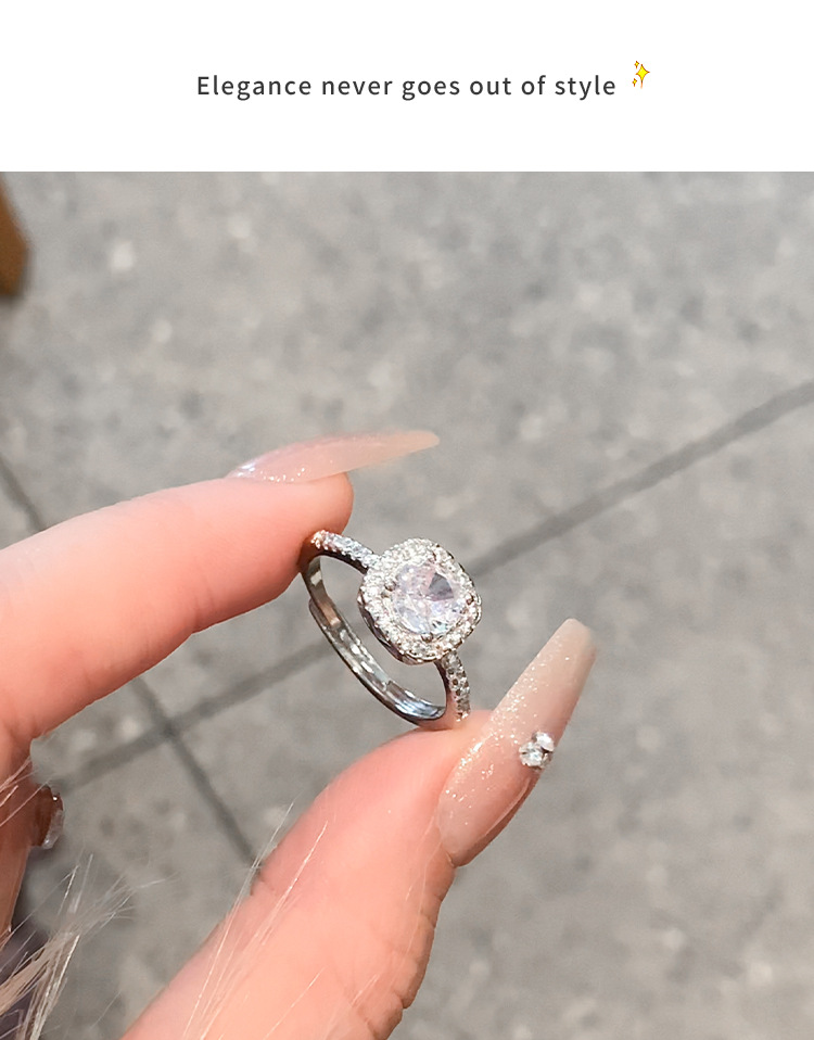 铜镀银小方糖戒指女轻奢高级感素圈戒指女小众设计尾戒水钻食指环详情9