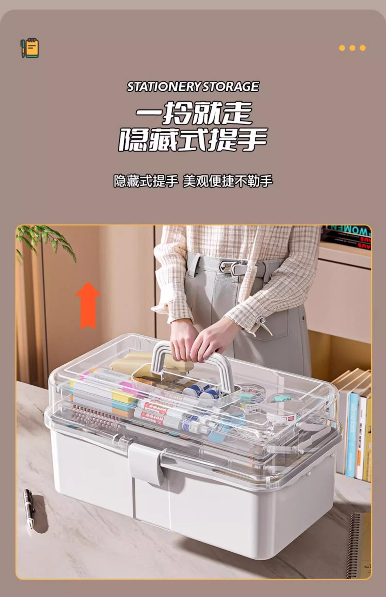 Stationery organization, art tools, transparent three-layer folding portable desktop, paintbrush, paint, calligraphy storage box, storage box pic 6