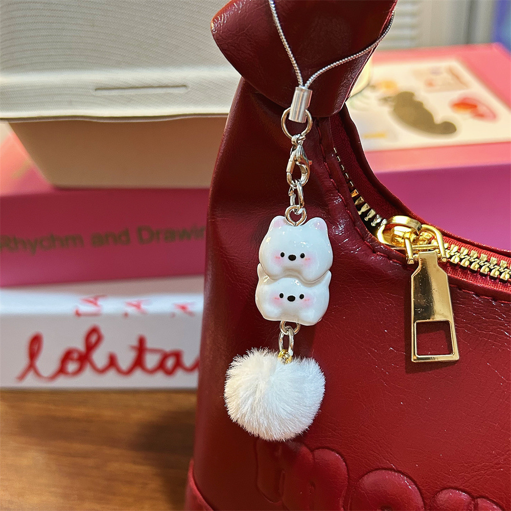 卡通甜美西高地毛球手机链少女心原创小狗钥匙扣学生书包挂饰配饰详情8