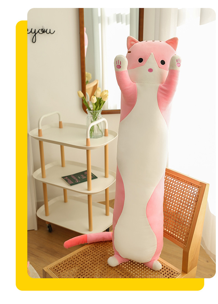 跨境长条猫胖款抱枕可爱猫咪动物公仔毛绒玩具安抚娃海外压缩包装详情24