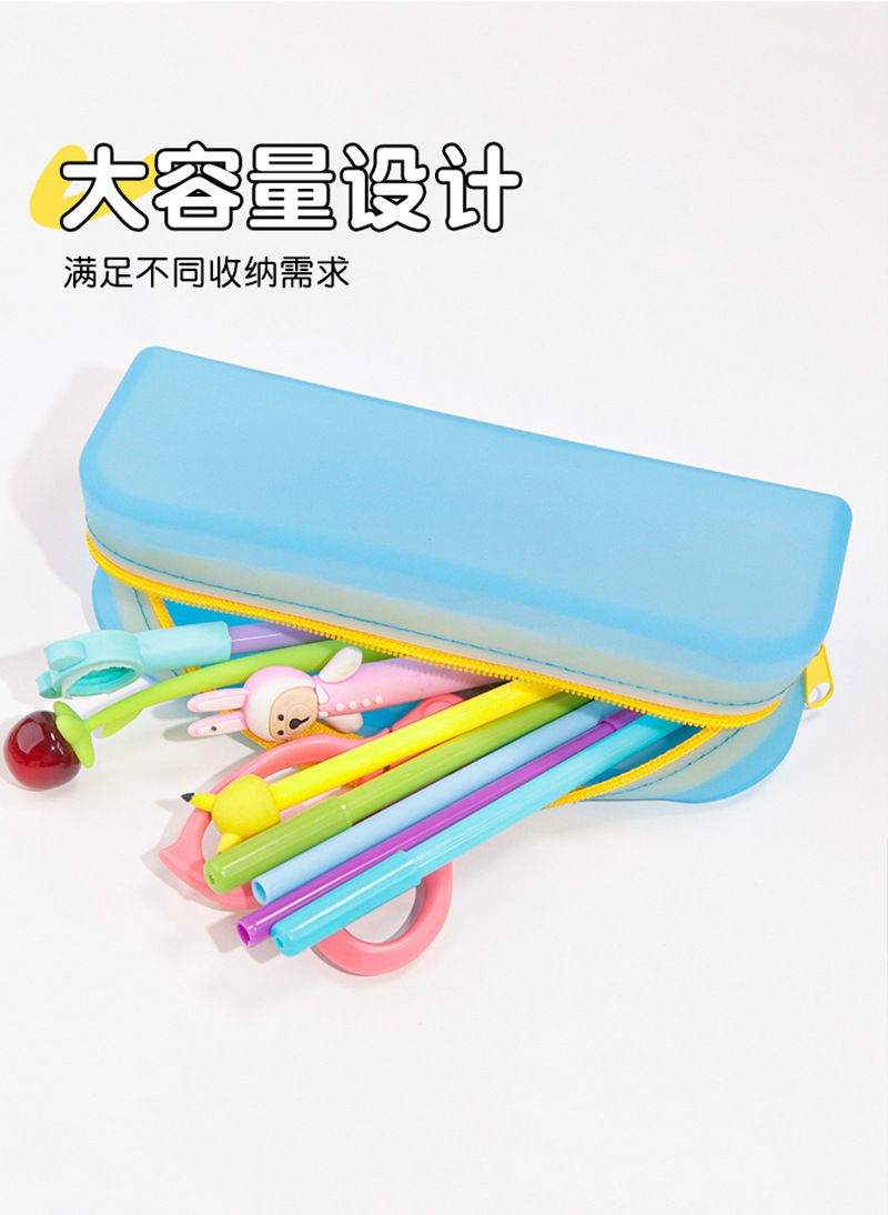 Creative semi-transparent candy-colored rectangular silicone pen case, glasses storage, office and student stationery storage bag pic 8