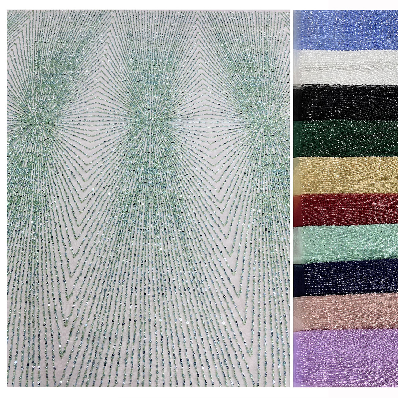 Embroidery ERylace, a fabric for wedding gowns and evening gowns with tube, bead, sequin, mesh fabric and lace embroidery, is in stock at the factory pic 3