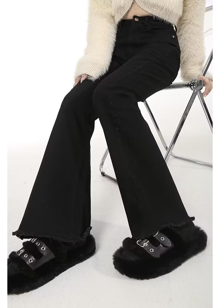 高腰显瘦微喇叭牛仔裤女2023年春秋季新款韩版时尚毛边马蹄裤子潮详情7