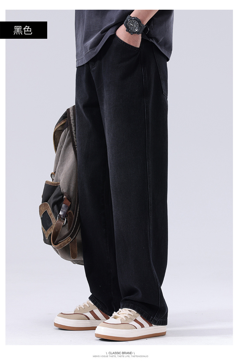 春夏新款牛仔裤男美式直筒牛仔裤男微叭阔腿黄泥复古胖子牛仔裤男详情20