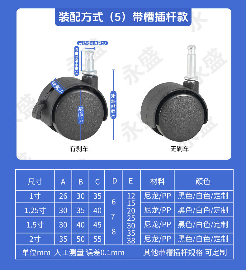 脚轮万向轮1寸1.5寸家具pp尼龙脚轮塑料电器PU静音白色轮子尼龙详情12