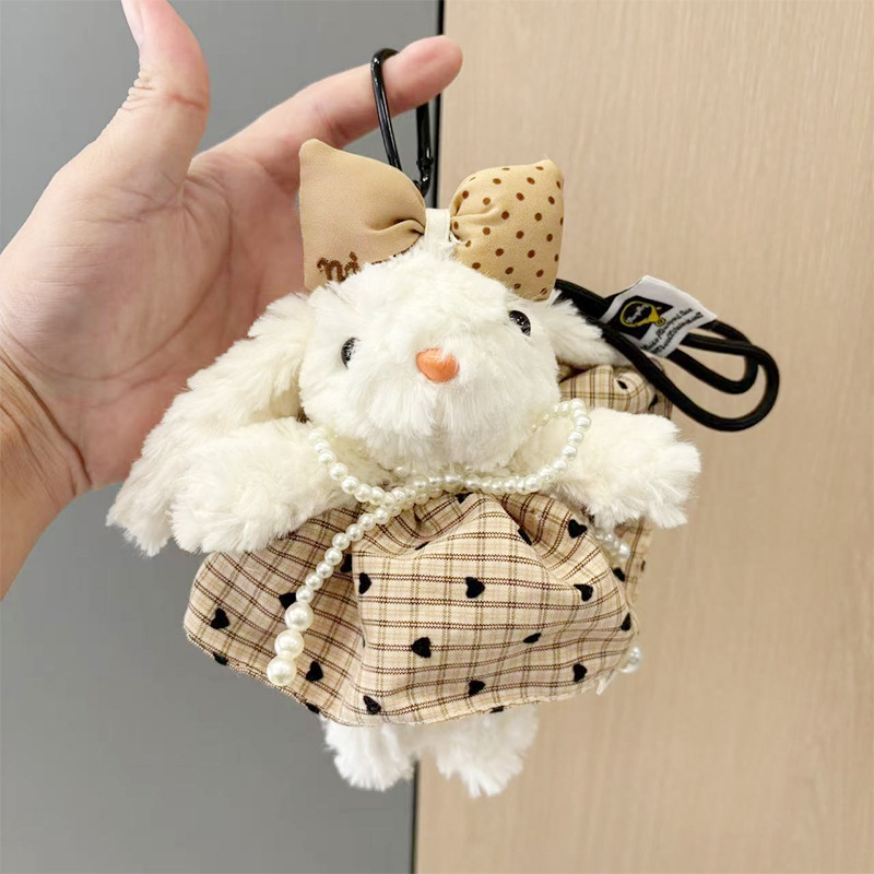 多巴胺格子长耳兔包包挂件小饰品可爱钥匙扣公仔玩偶兔子毛绒玩具详情17