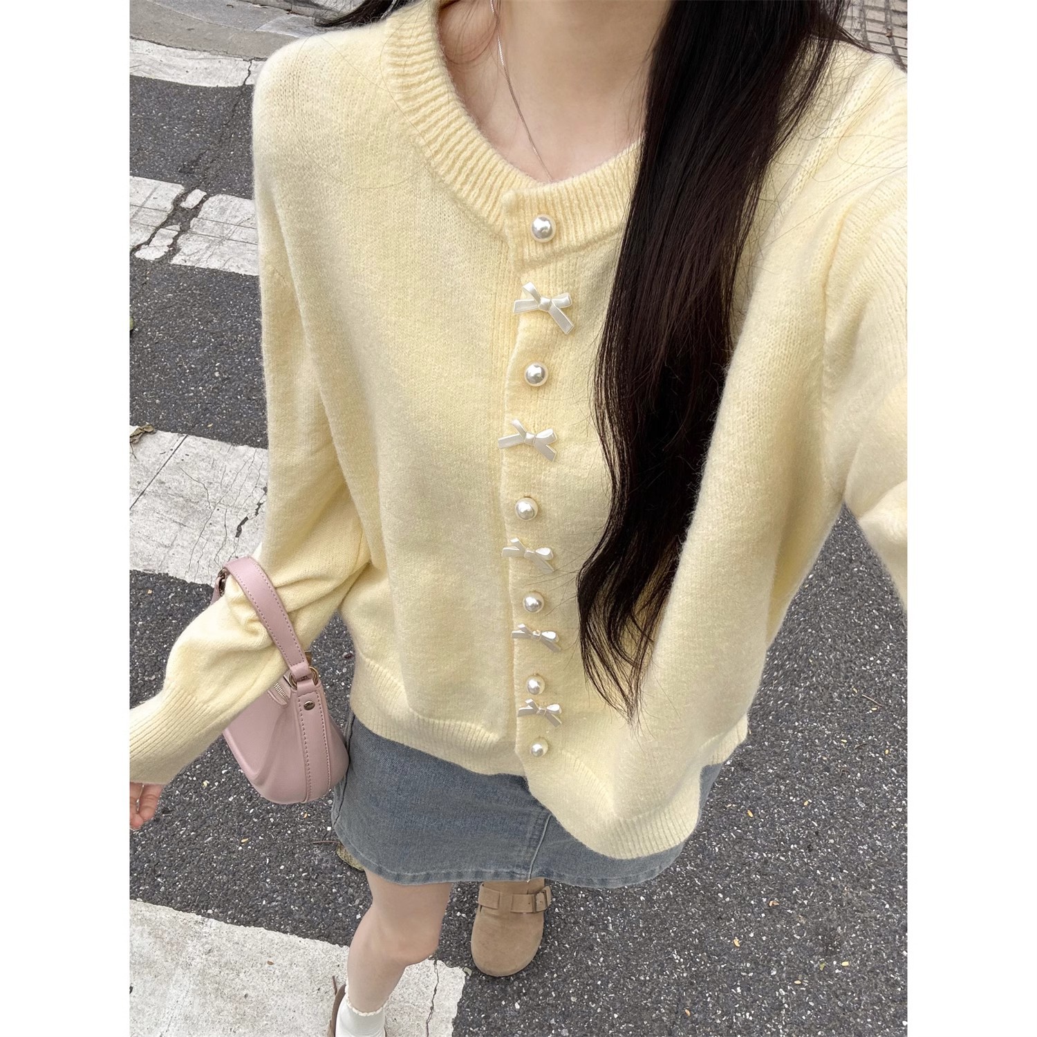 KANING韩版甜美超温柔的针织开衫女2025早春新款纯色宽松毛衣外套详情3
