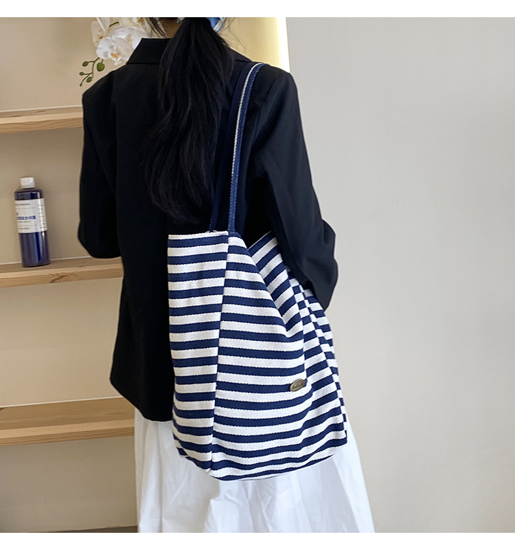Striped canvas bag, 2024 new Korean-style ins tote casual bag, single-shoulder large-capacity tote bag shopping bag pic 42