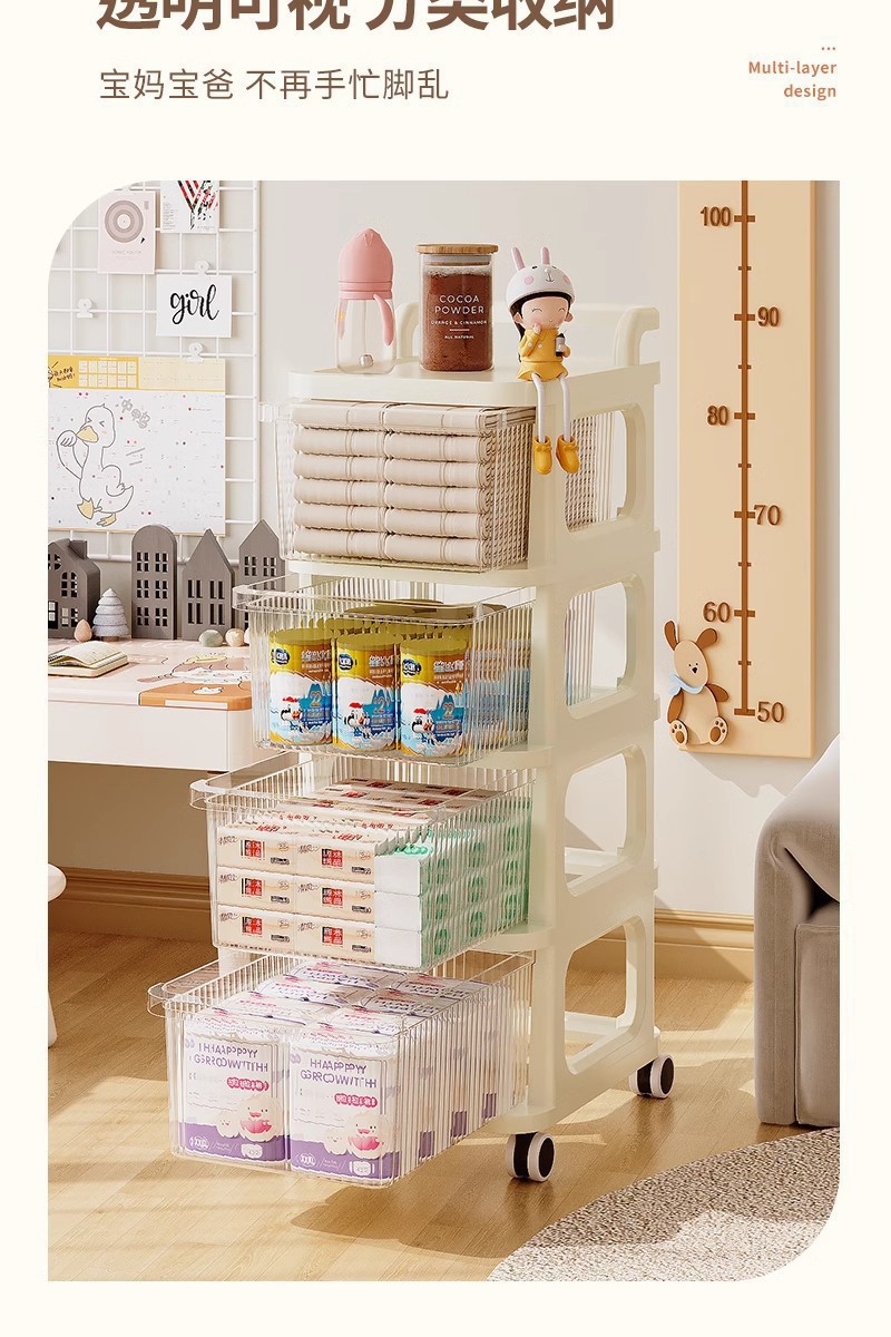 抽屉小推车零食架婴儿用品收纳柜落地可移动宝宝玩具储物架多层详情4