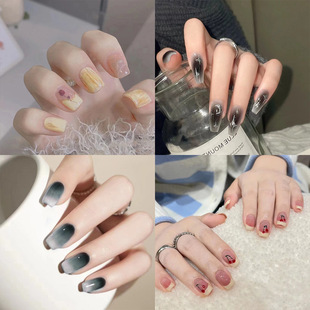 Wearable nail art pieces, artificial nail products, detachable, simple lemon ice transparent, popular online style Douyin nail art hair replacement pic 8