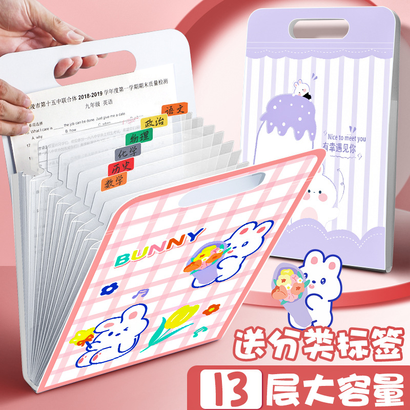 手提式风琴包13格学生试卷收纳袋多层大容量文件袋竖式卡通文件包详情5