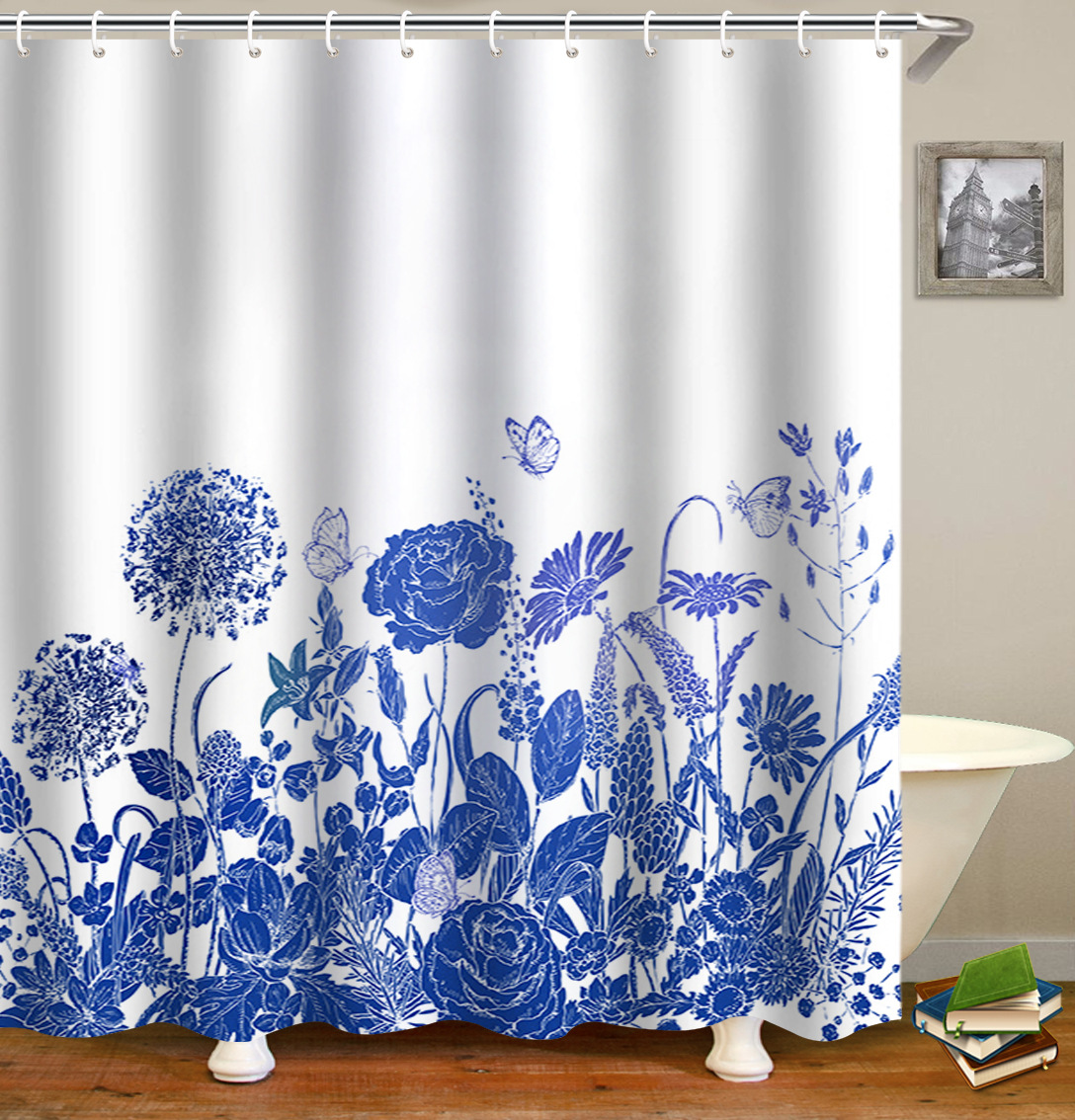 Cross-border direct sales of flower and plant bath curtains, fresh and simple floral waterproof and moisture-proof polyester isolation curtains pic 5
