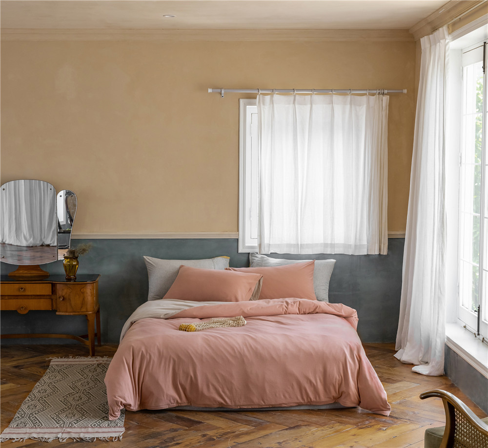 ins Japanese-style solid color all-cotton knitted cotton four-piece set, skin-friendly nude sleeping plain double-layer Indian cotton bed sheet pic 206