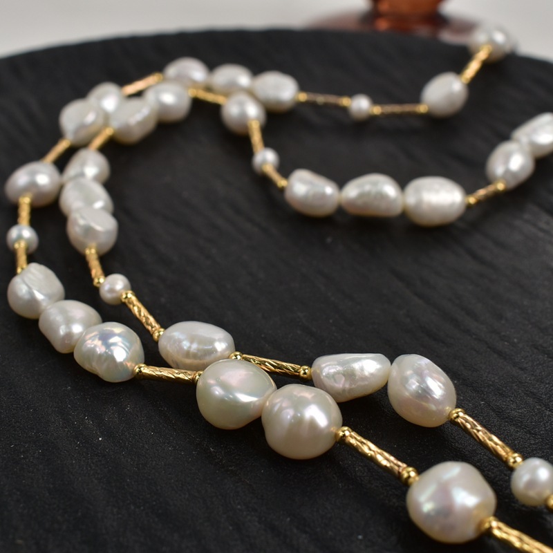70cm autumn and winter outfit: Natural freshwater pearl sweater chain, Baroque irregular pearl necklace, long neck chain pic 5