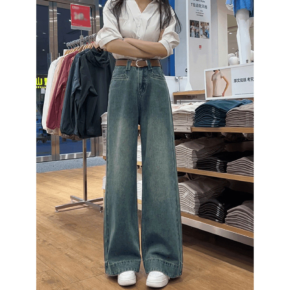 2379 Spring/Autumn new Korean-style high-waisted wide-leg jeans for women, loose, drape and flattering, versatile floor-length jeans pic 4