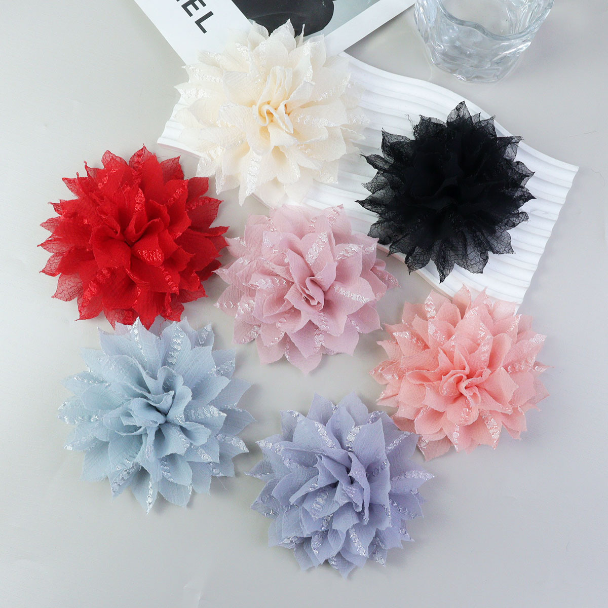 12CM压皱纹理小清新爪子花朵元素服装辅料鞋花配件钥匙扣配饰饰品详情1