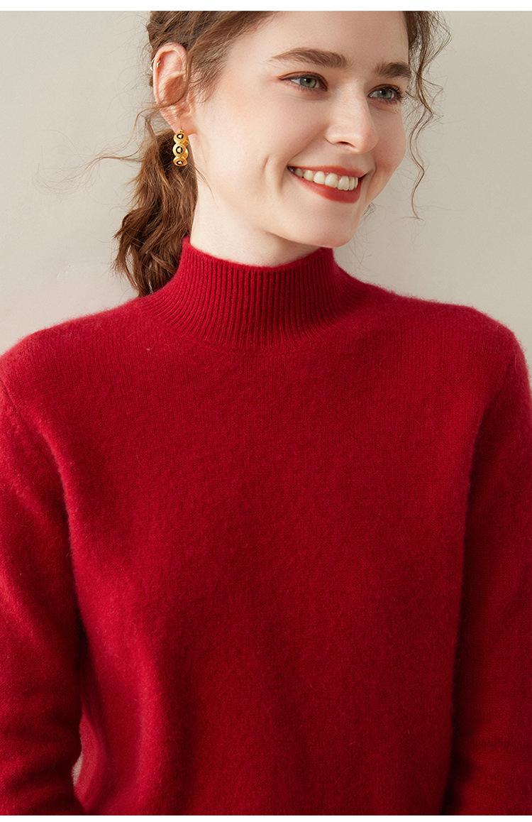 Semi-high-neck cashmere sweater for women, thick solid color, versatile, loose, slimming, soft and skin-friendly, autumn and winter knitted base sweater pic 31