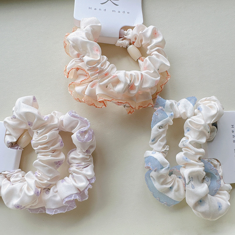 2条装春夏新款少女花朵大肠发圈棉布花边糖果色小清新气质发绳女详情4