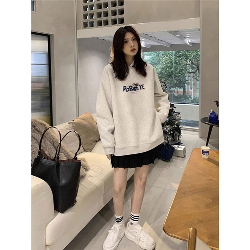 美式复古卫衣女秋季慵懒风宽松长袖上衣圆领加绒加厚oversize外套详情9