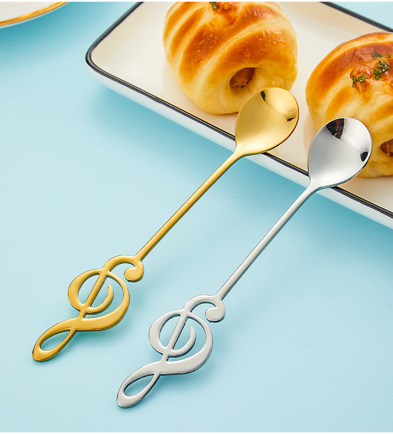 ins风304不锈钢搅拌勺 可爱音乐符蝴蝶结可挂杯短款金色咖啡勺子详情27