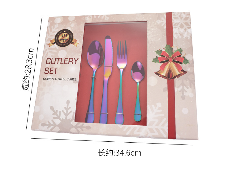 跨境1010圣诞喜庆开窗礼盒不锈钢餐具刀叉勺四主件24件礼盒套装详情10