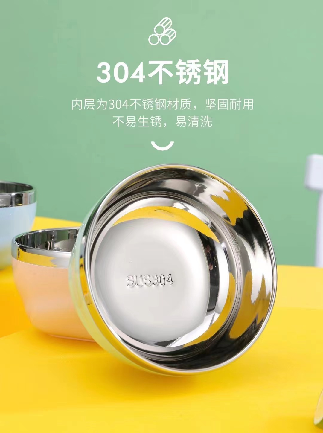 304 food-grade stainless steel bowl, children's tableware after meals, cute and heat-resistant for toddlers and babies, household double-layer soup bowl pic 8