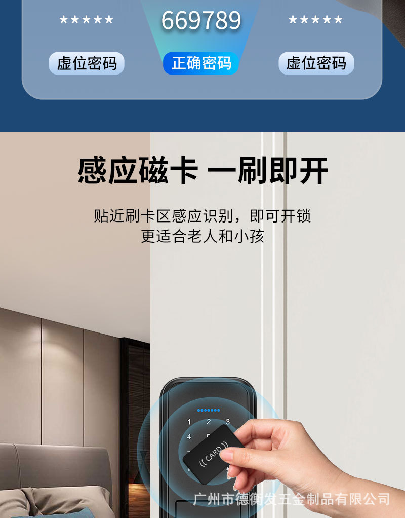 Black fingerprint smart lock with digital keyboard, circular sensing ring and door handle pic 12