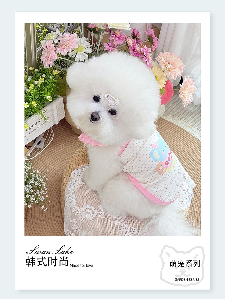 Spring and summer clothes for cats and dogs: Thin, cute, cartoon printed, stylish macaron-colored halter, Bichon and Pomeranian small, short style pic 2