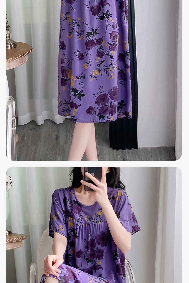 Summer cotton silk belt cushioned nightgown for middle-aged women, short sleeves for mothers, 45-piece artificial cotton home wear, pajama skirt pic 14