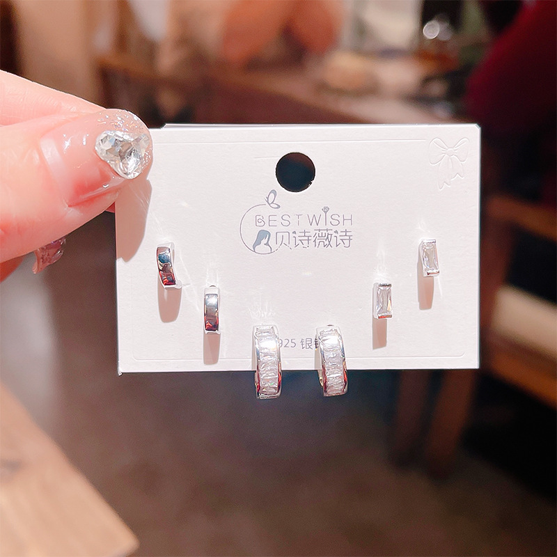 高品质感s925银针锆石6件套装小耳钉 女韩版简约气质三对耳钉批发详情15