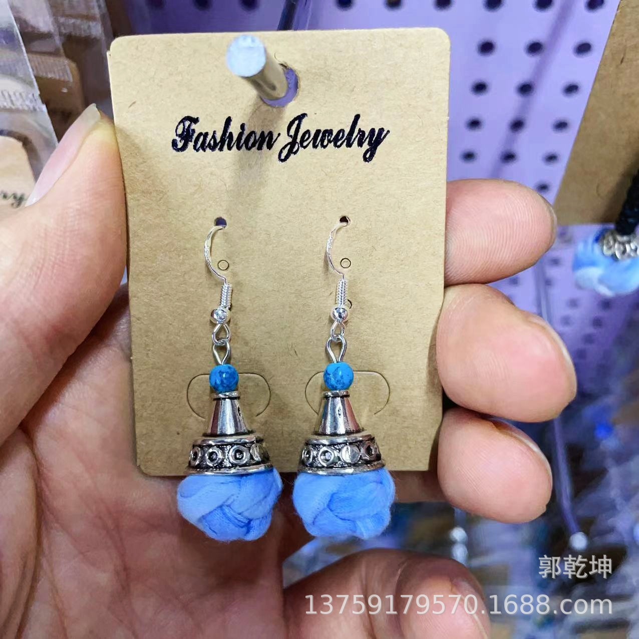 Wholesale of hand-woven indigo and tie-dye earrings with ethnic style from Dali, Yunnan pic 8