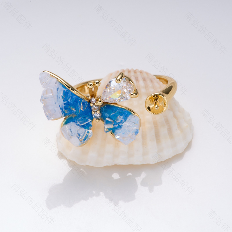 Pearl ring, earneedle pendant, micro-inlaid three-piece set, empty stand, butterfly style, oil drip design, high-end DIY, light luxury and high-end pic 7