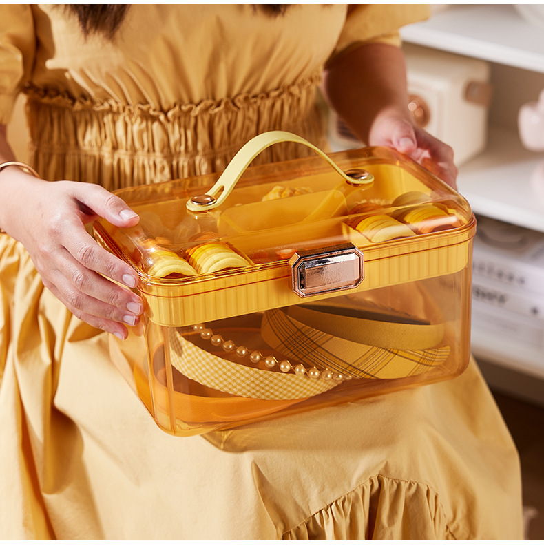Light luxury transparent hair accessory box, medicine box, stationery storage box, large-capacity double-layer multi-functional desktop jewelry box pic 3