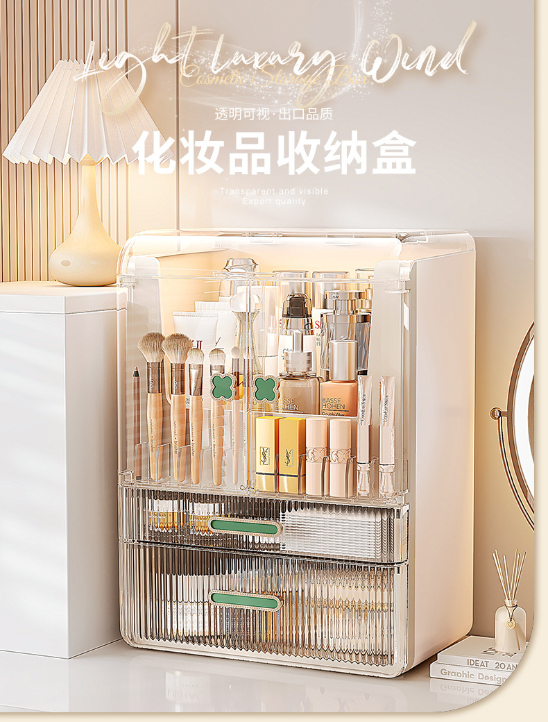 桌面化妆品收纳盒透明口红化妆刷置物架梳妆台护肤品香水收纳盒子详情1