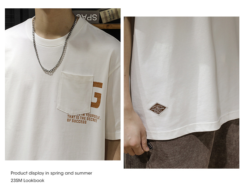 Verano nuevo pound manga corta camiseta hombre holgado tallas grandes marca de moda versátil cuello redondo medio puño bolsa decorativa cuerpo pic 15