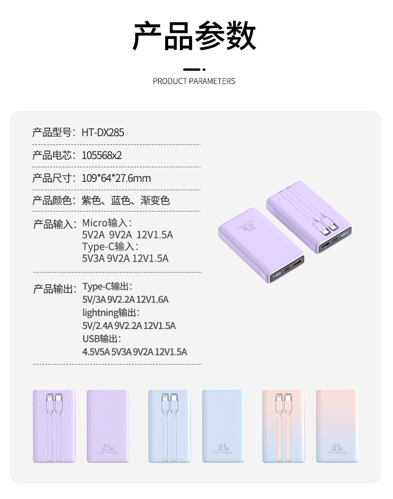 跨境新款22.5W自带线批发10000毫安超级快充移动电源礼品印制LOGO详情16