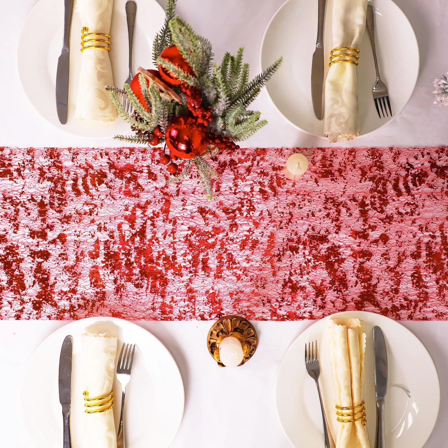 亚马逊跨境爆款烫金箔网眼桌旗节日派对婚礼装饰材料轻奢金色桌旗详情7