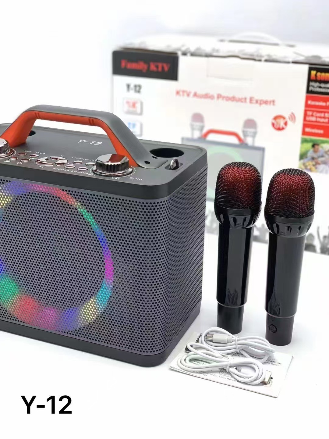 Hot-selling Y-12 color light wireless dual-microphone microphone Bluetooth home karaoke all-in-one speaker portable wireless Bluetooth pic 3
