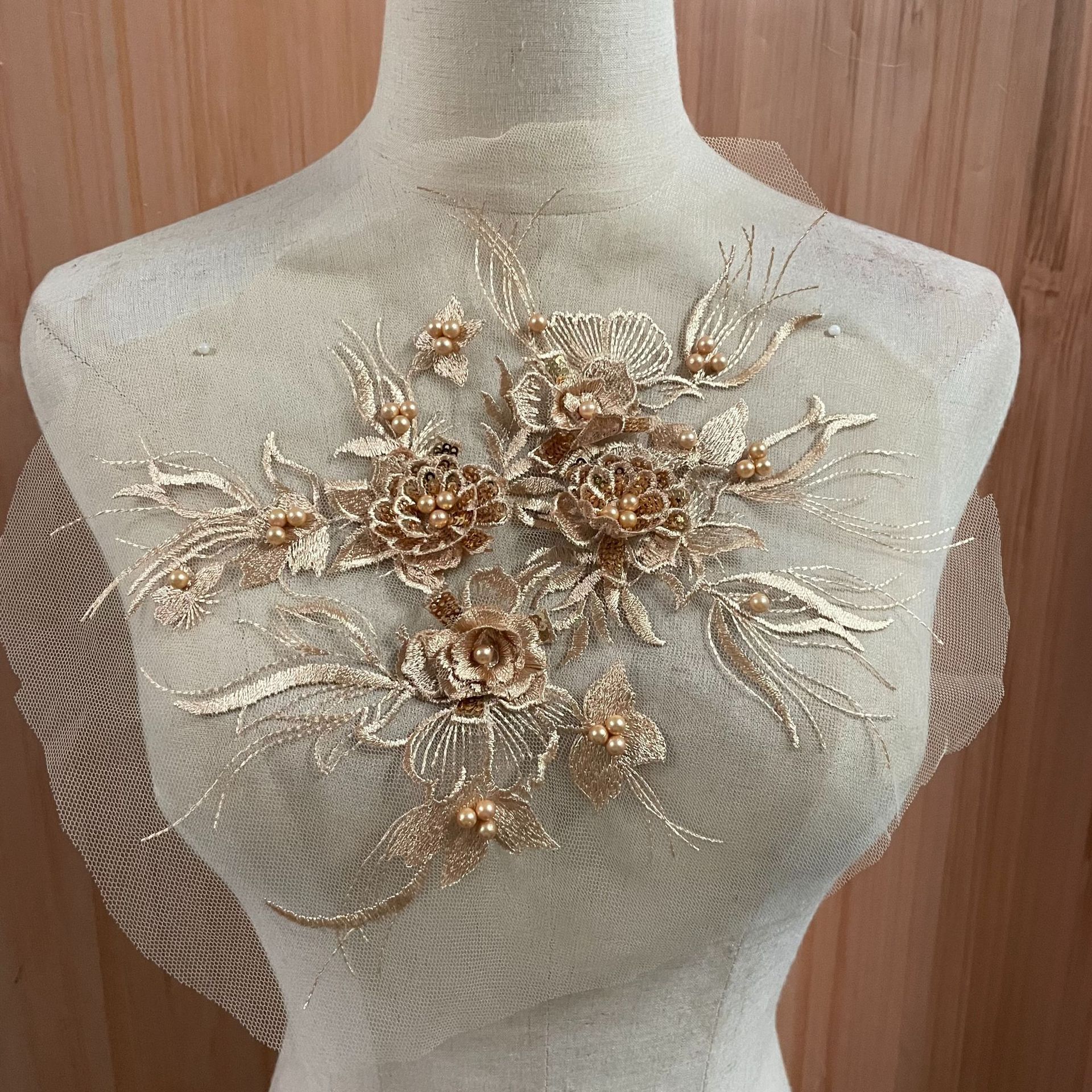 Wholesale lace three-dimensional flower fabric patchwork clothing accessories, nail and diamond decorative appliqued DIY Hanfu collar flowers from the manufacturer pic 1