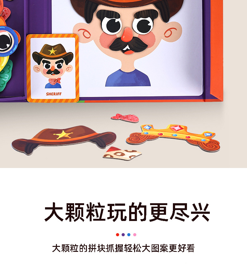 跨境磁力换装贴DIY儿童玩具盒人物变脸3-6岁早教换衣磁性拼图游戏详情17