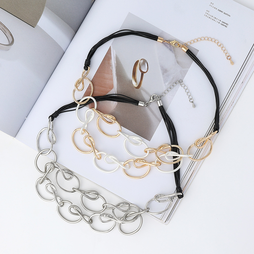 跨境专供欧美外贸爆款合金锁骨链时尚圆环饰品复古简约双层短项链详情8