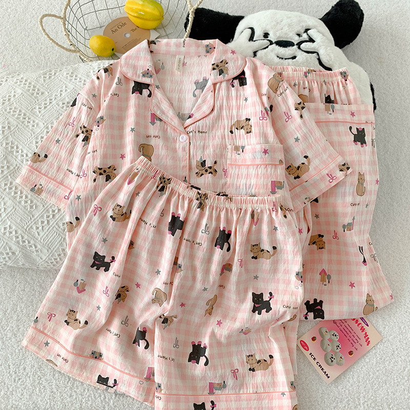 三件套-夏季新款女睡衣云朵棉短袖长裤甜美卡通家居服套装直播款详情17