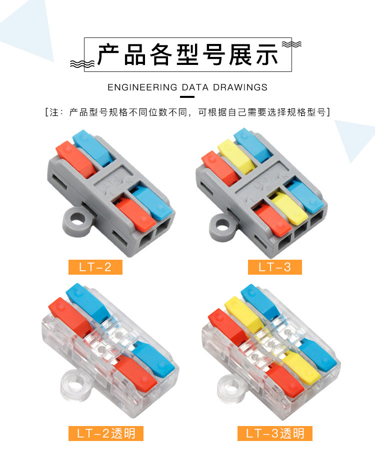 迷你型快速接线端子二进二出LT-2灯具电线连接器助推手柄带固定孔详情6