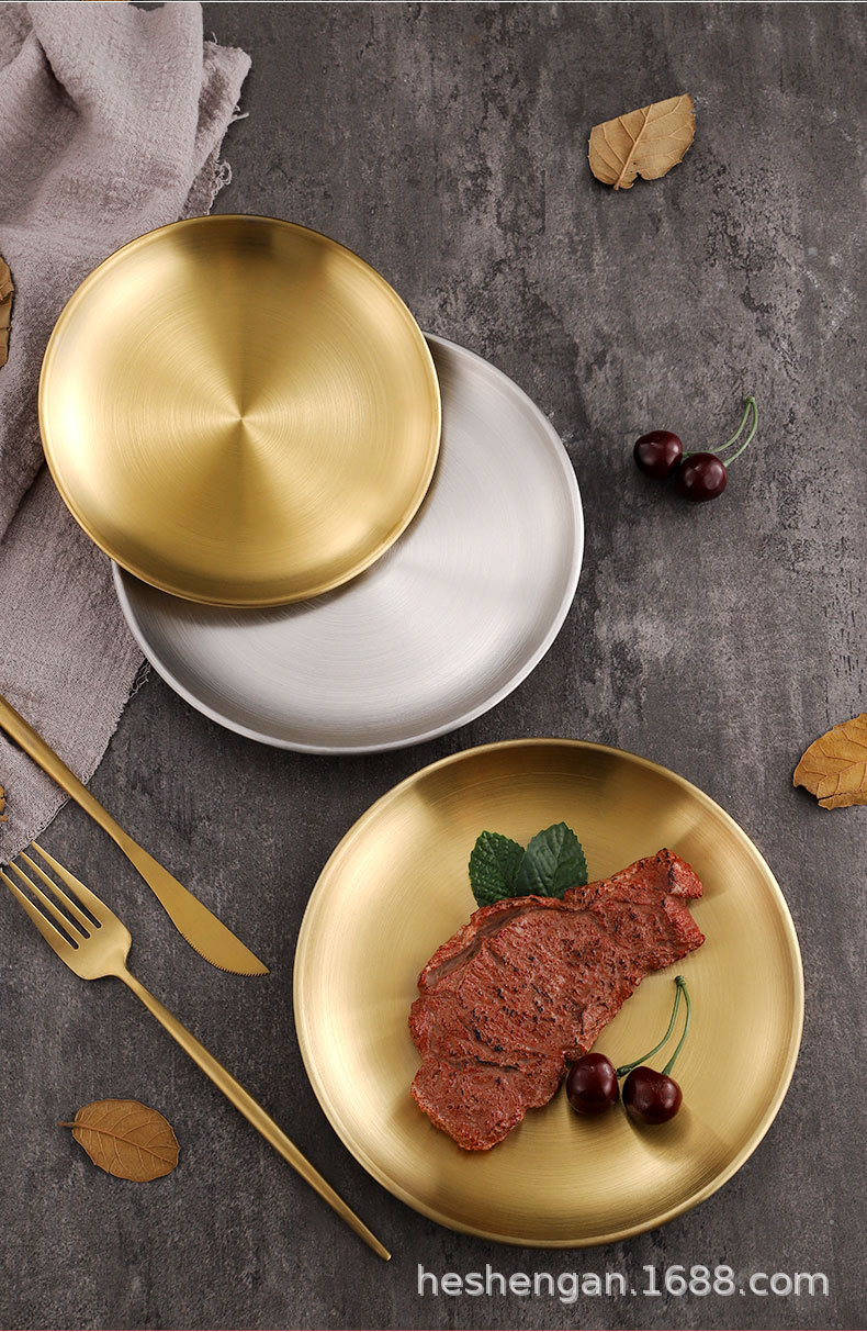304 stainless steel plate, ins coffee shop tray, Korean-style round plate, bone-spitting plate, custom logo, factory direct sales pic 13