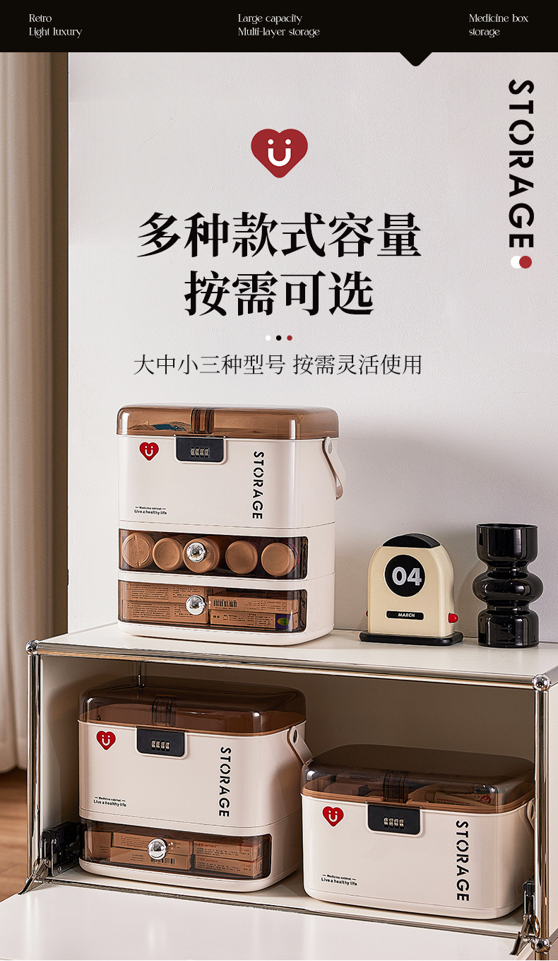 防儿童带锁密码医药箱常备药大容量家用抽屉式药品药物药膏收纳盒详情9