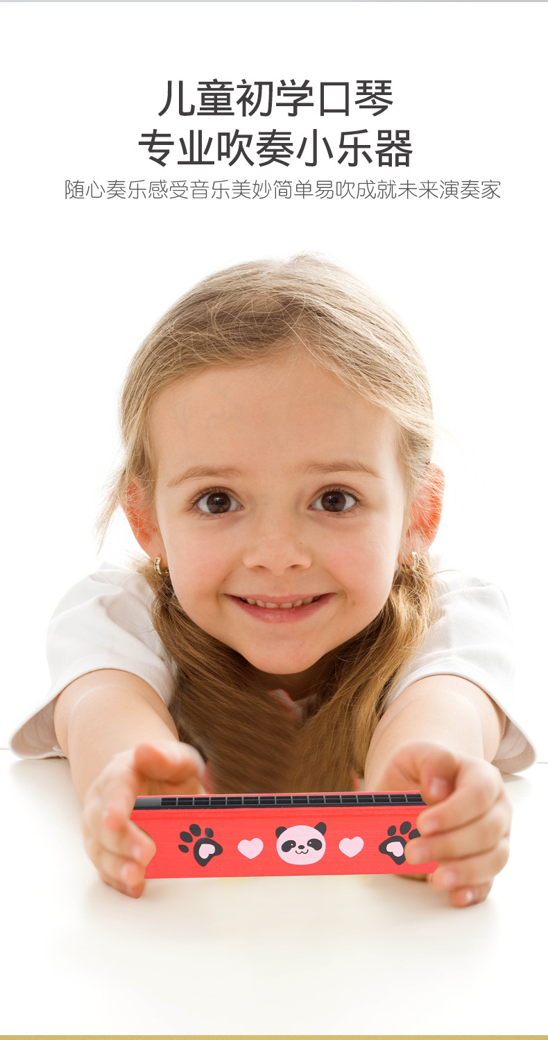 儿童木质口琴学生演奏彩绘双排16孔可吹初学者入门乐器玩具定制详情7