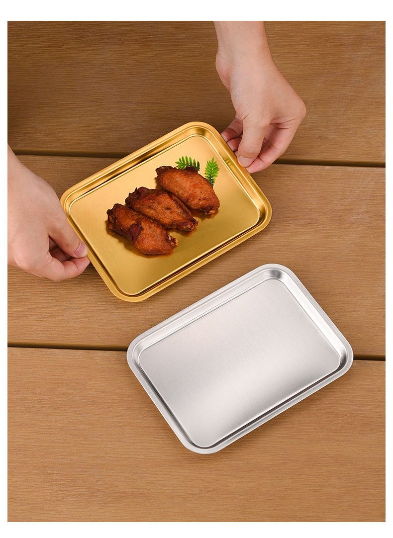 不锈钢韩式烤肉盘加厚长方形托盘浅盘小吃平底盘烧烤甜品蛋糕盘子详情7