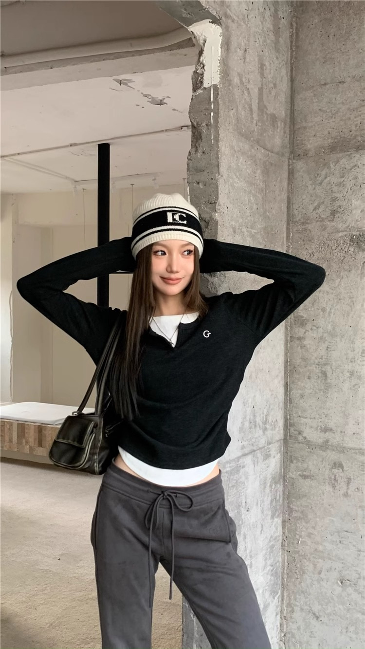 女士T恤假两件长袖T恤秋冬内搭修身显瘦打底上衣美式复古打底衫详情30