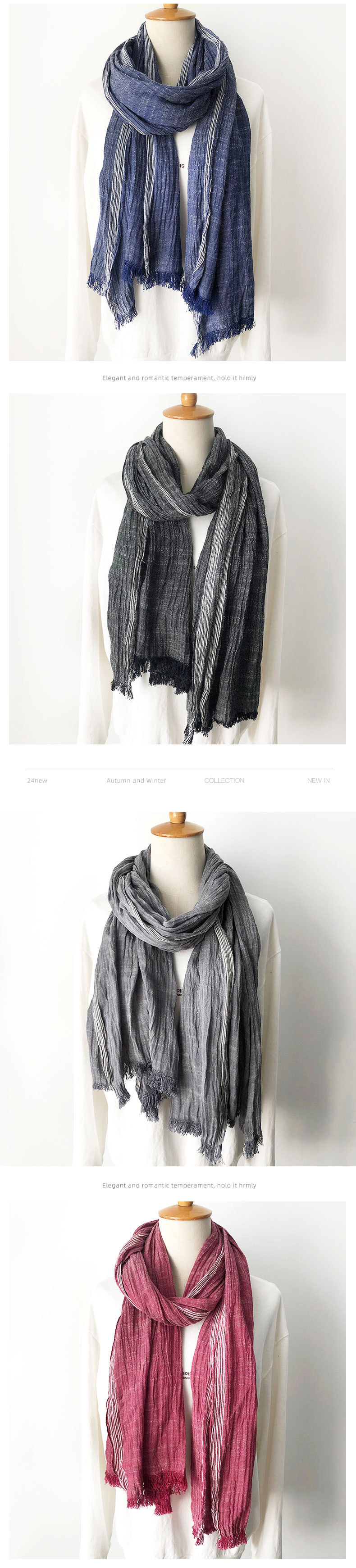 日韩文艺风条纹棉麻围巾女 四季好搭男士围脖森系情侣丝巾披肩潮详情15