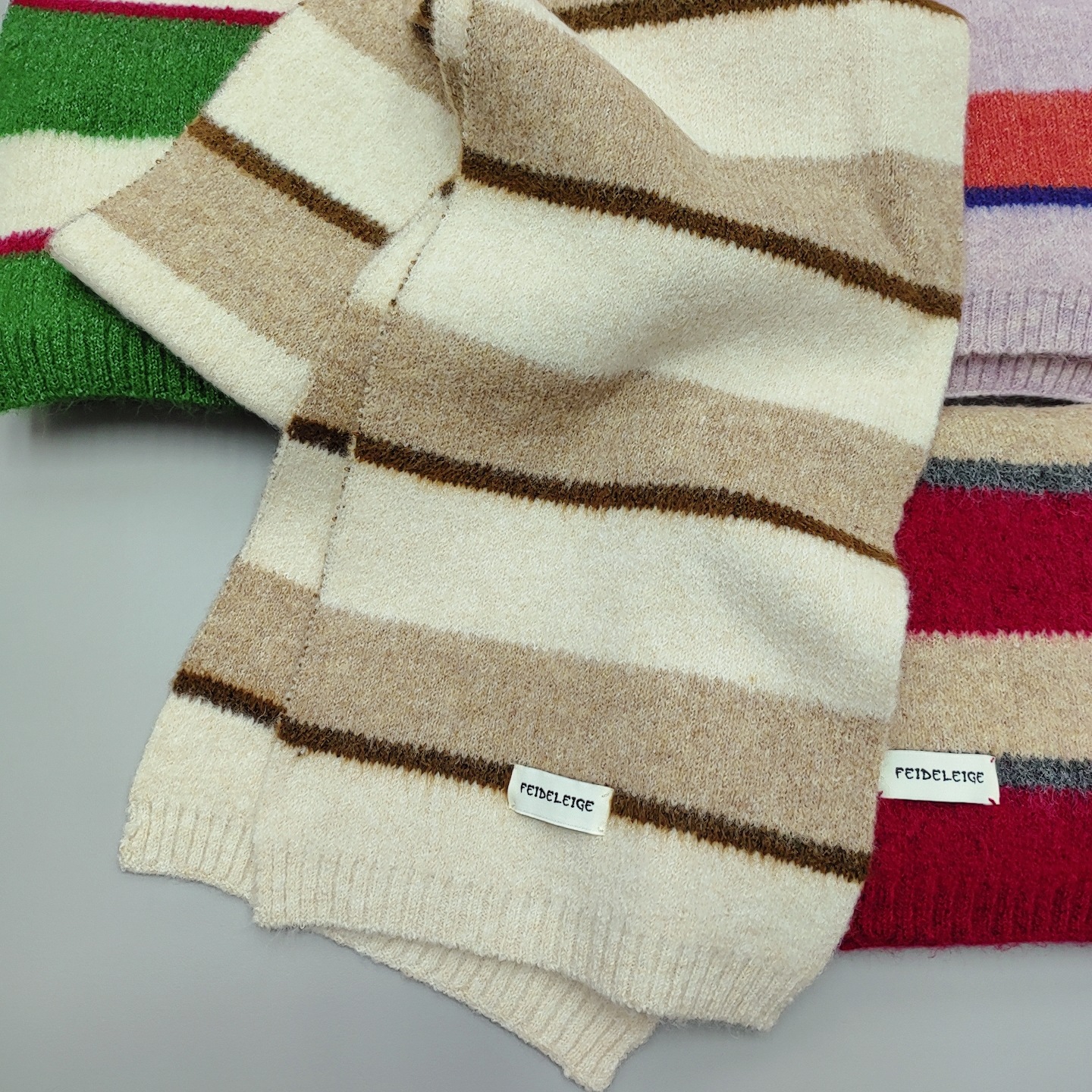 Rainbow-striped faux cashmere scarf for women in winter, a short Korean-style color-blocked striped scarf for students to keep warm, in an ins style pic 5